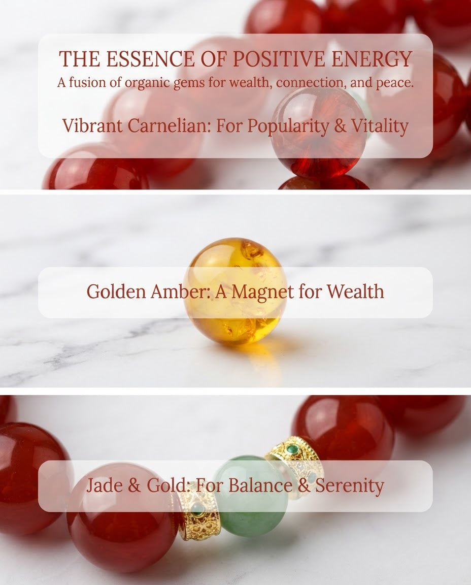 Red Agate & Amber Fortune Bracelet – Natural Multi-Stone Bracelet for Prosperity, Positive Connections & Harmony