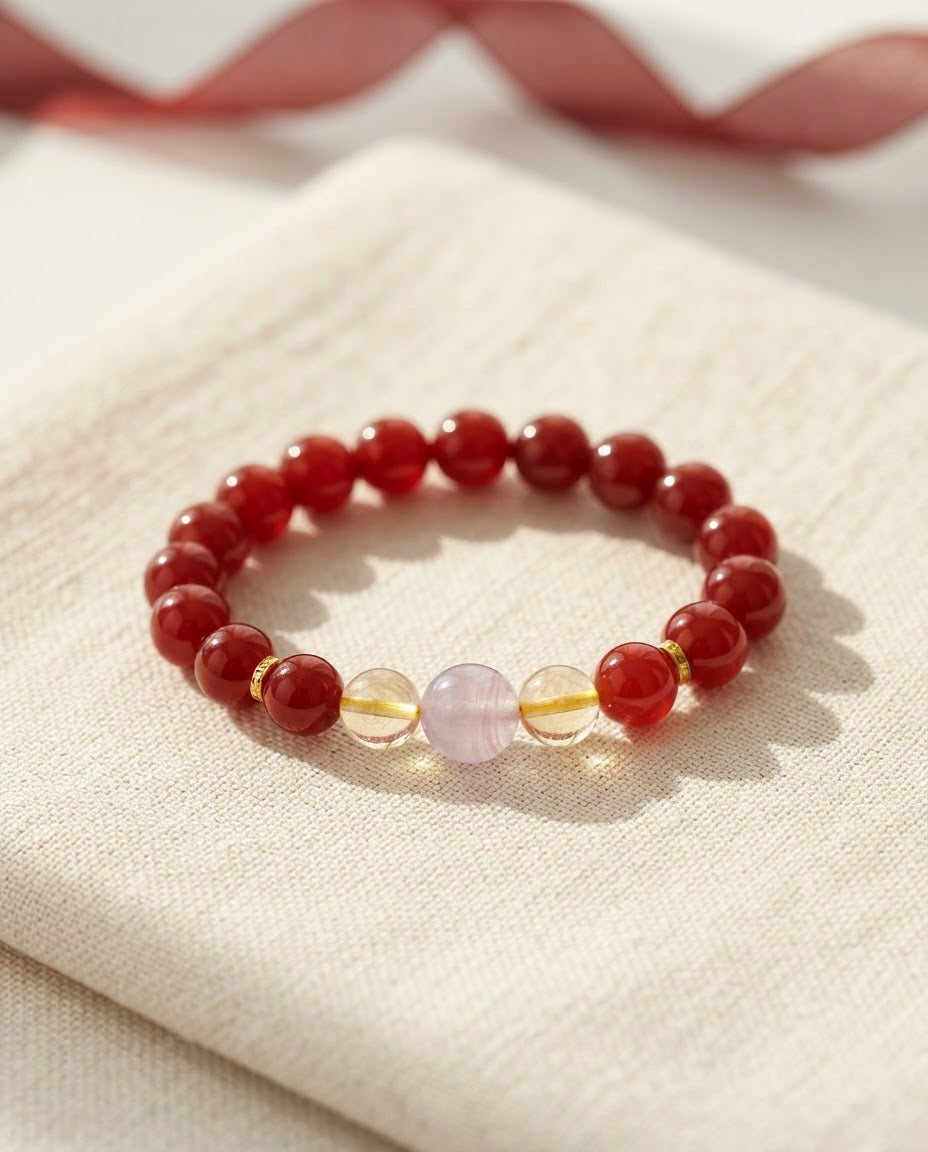 Red Agate Fortune & Blessing Multi-Stone Bracelet – Natural Crystal Bracelet for Prosperity, Confidence & Positive Connections