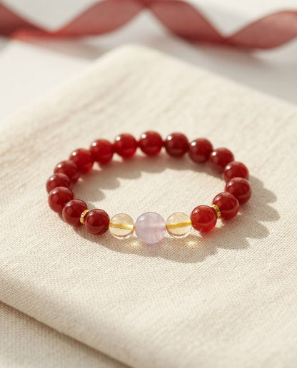 Red Agate Fortune & Blessing Multi-Stone Bracelet – Natural Crystal Bracelet for Prosperity, Confidence & Positive Connections