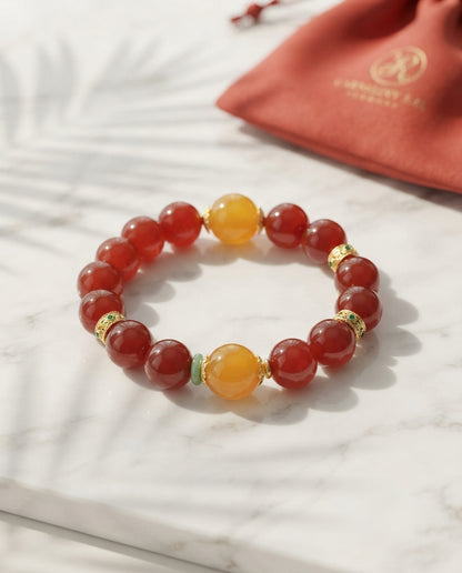 Red Agate & Amber Fortune Bracelet – Natural Multi-Stone Bracelet for Prosperity, Positive Connections & Harmony