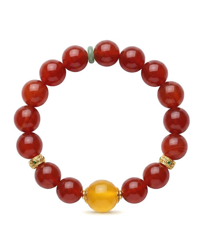 Red Agate & Amber Fortune Bracelet – Natural Multi-Stone Bracelet for Prosperity, Positive Connections & Harmony