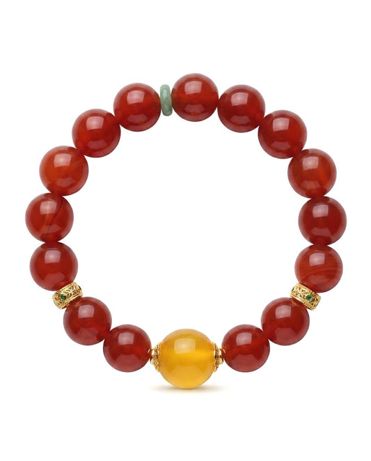 Red Agate & Amber Fortune Bracelet – Natural Multi-Stone Bracelet for Prosperity, Positive Connections & Harmony