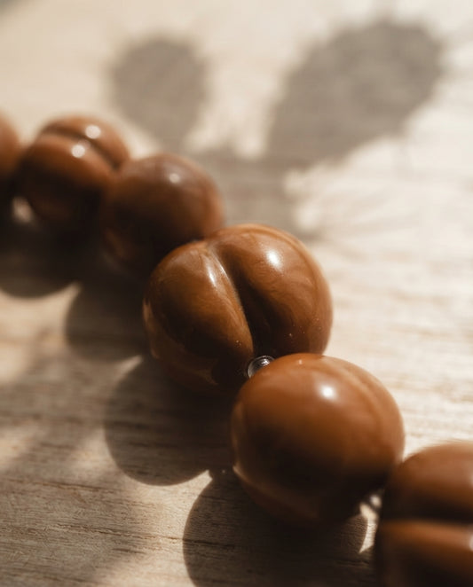 Monkey Head Walnut Peach Bracelet – Natural Walnut Bead Bracelet for Good Fortune, Calm Energy & Personal Growth