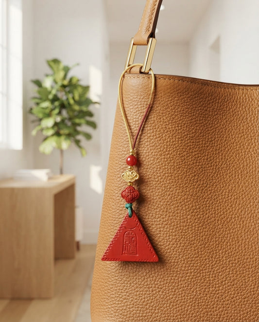 Cinnabar Triangle Peace Talisman Pendant – Traditional Chinese Blessing Charm for Harmony, Protection Symbol & Positive Energy  中文参考：