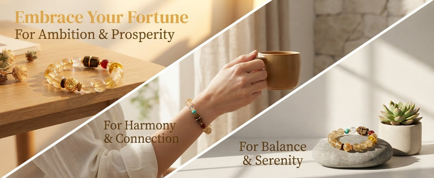 Golden Crystal & Agarwood Multi-Stone Bracelet – Feng Shui Inspired Bracelet for Success, Prosperity & Positive Connections