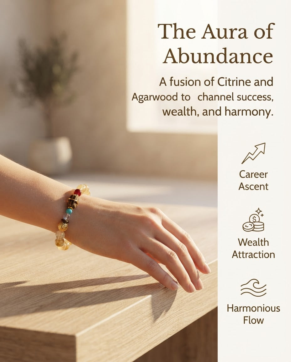 Golden Crystal & Agarwood Multi-Stone Bracelet – Feng Shui Inspired Bracelet for Success, Prosperity & Positive Connections