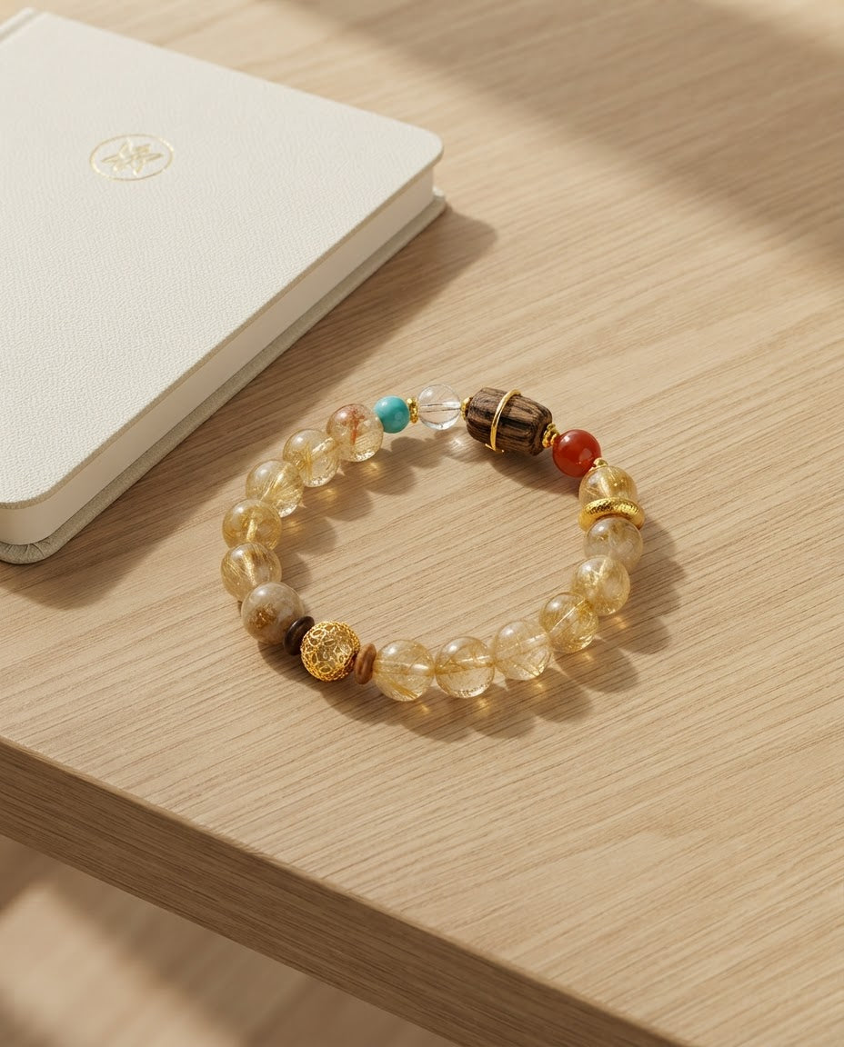 Golden Crystal & Agarwood Multi-Stone Bracelet – Feng Shui Inspired Bracelet for Success, Prosperity & Positive Connections