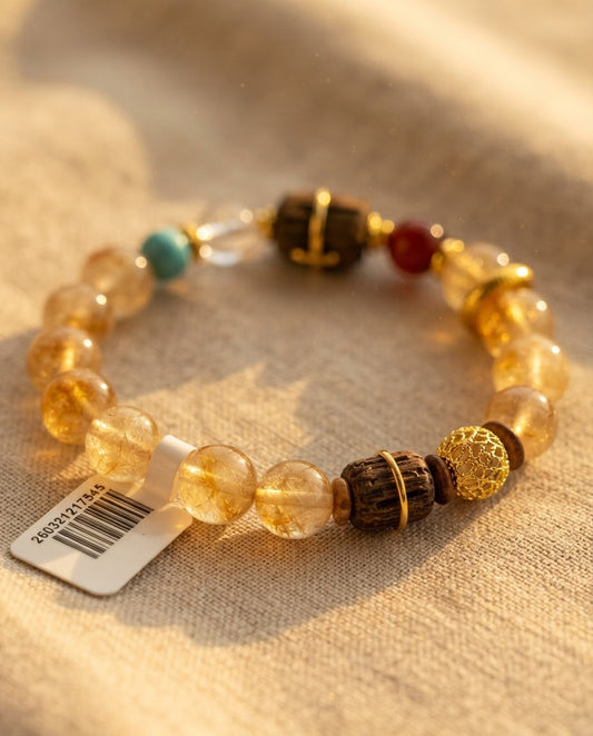 Golden Crystal & Agarwood Multi-Stone Bracelet – Feng Shui Inspired Bracelet for Success, Prosperity & Positive Connections