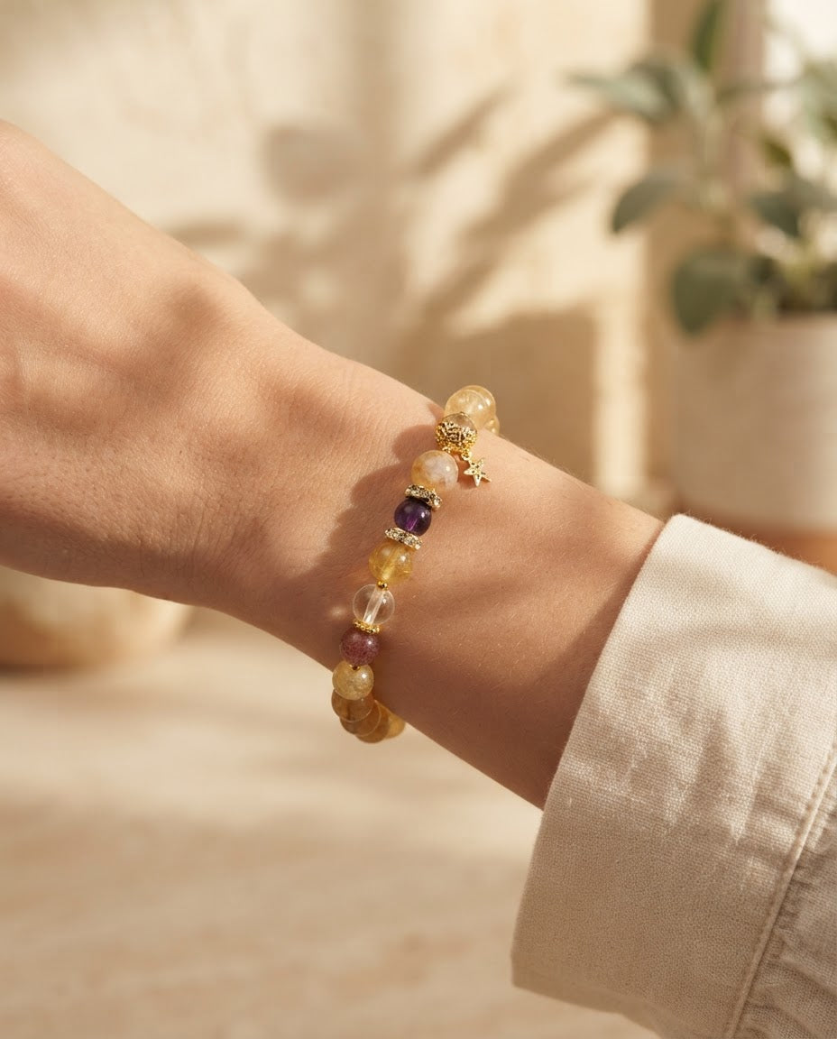Golden Crystal Flower Basket Bracelet – Feng Shui Inspired Jewelry for Prosperity, Blessings & Positive Connections
