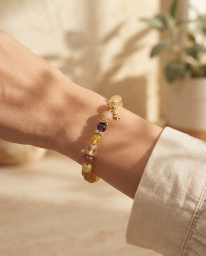 Golden Crystal Flower Basket Bracelet – Feng Shui Inspired Jewelry for Prosperity, Blessings & Positive Connections