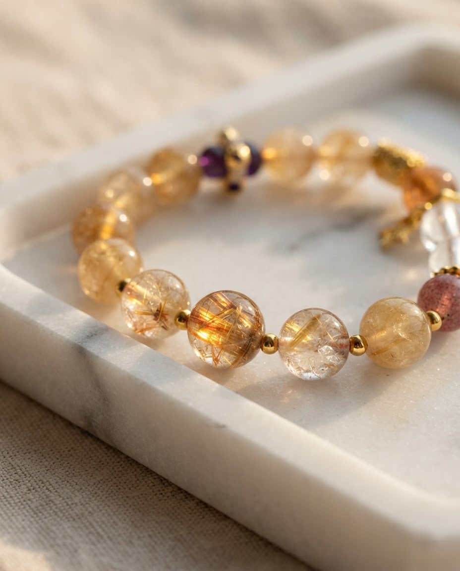 Golden Crystal Flower Basket Bracelet – Feng Shui Inspired Jewelry for Prosperity, Blessings & Positive Connections