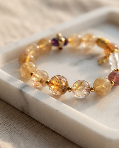 Golden Crystal Flower Basket Bracelet – Feng Shui Inspired Jewelry for Prosperity, Blessings & Positive Connections