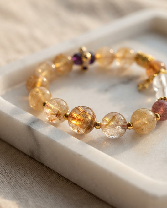 Golden Crystal Flower Basket Bracelet – Feng Shui Inspired Jewelry for Prosperity, Blessings & Positive Connections
