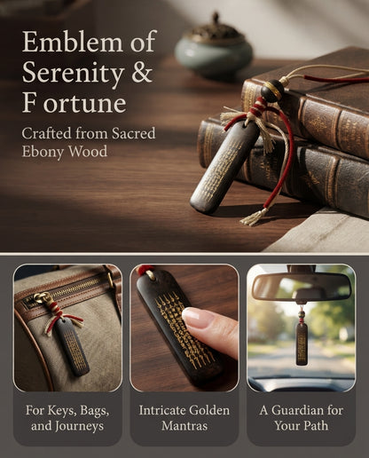 Thai Ebony Wood Five Sacred Verses Pendant – Traditional Buddhist Inspired Charm for Prosperity, Harmony & Positive Energy