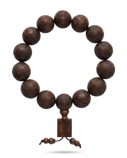 Huanghuali Wood Mantra Carved Peace Bracelet – Premium Natural Wood Bracelet for Calm, Stability & Prosperity Symbolism