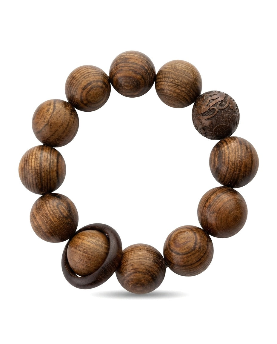 Huanghuali Wood Pixiu Rotating Ring Bracelet – Premium Chinese Wood Bracelet for Prosperity, Calm Energy & Positive Opportunities