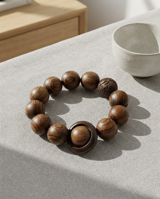 Huanghuali Wood Pixiu Rotating Ring Bracelet – Premium Chinese Wood Bracelet for Prosperity, Calm Energy & Positive Opportunities