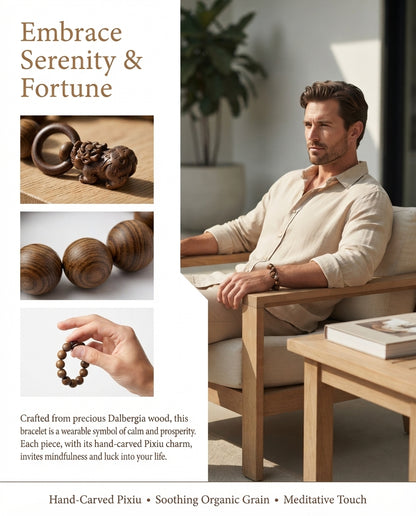 Huanghuali Wood Pixiu Rotating Ring Bracelet – Premium Chinese Wood Bracelet for Prosperity, Calm Energy & Positive Opportunities