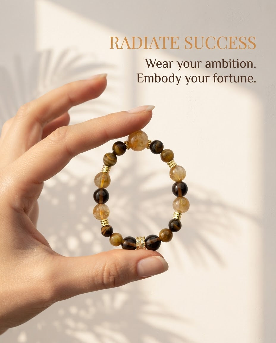 Golden Citrine Fortune Trio Bracelet – Multi-Stone Crystal Bracelet for Prosperity, Success & Positive Opportunities
