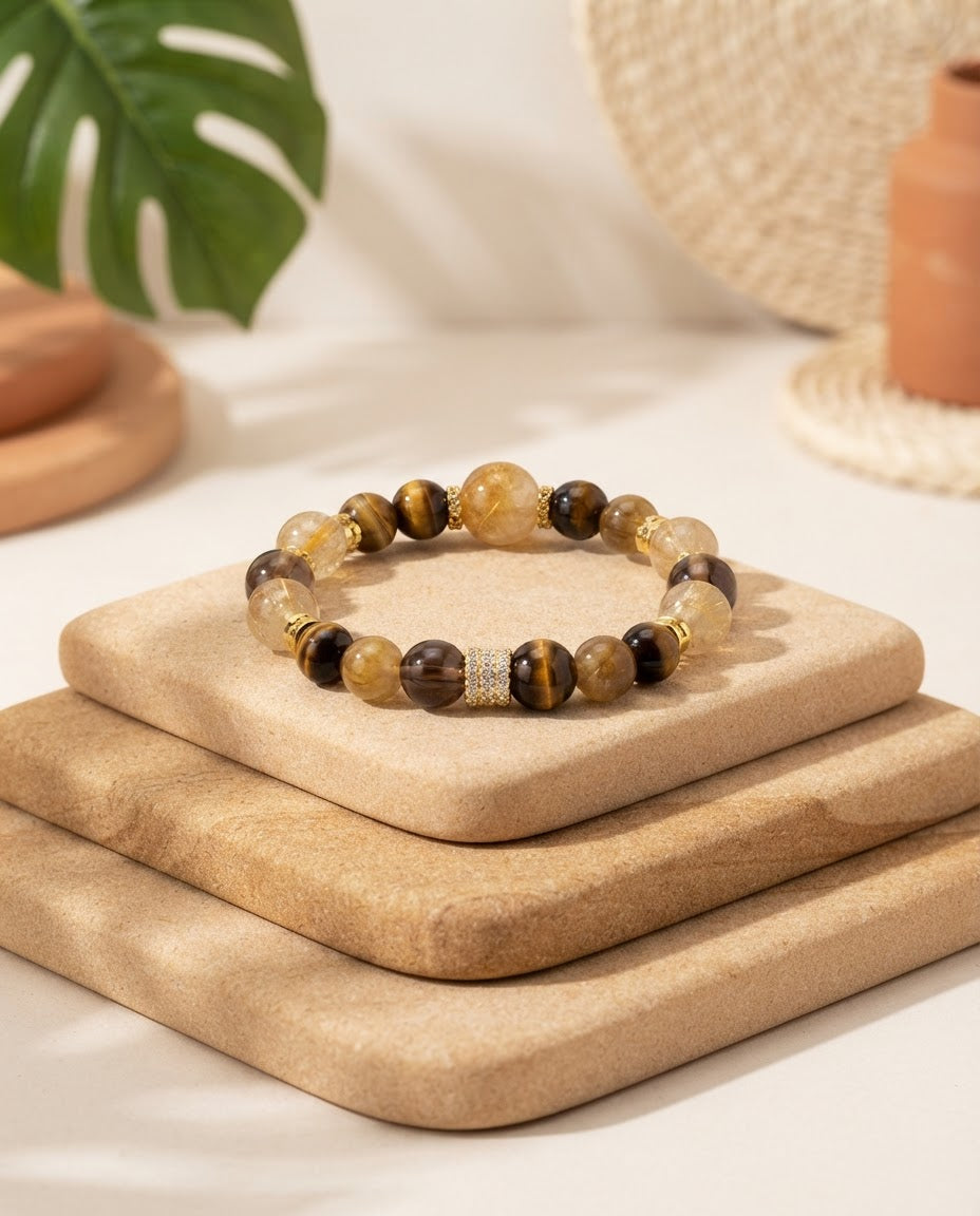 Golden Citrine Fortune Trio Bracelet – Multi-Stone Crystal Bracelet for Prosperity, Success & Positive Opportunities