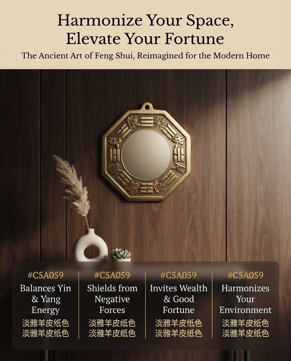 Chinese Feng Shui Brass Bagua Mirror Wall Decor | Tai Chi Energy Balance & Protection Ornament