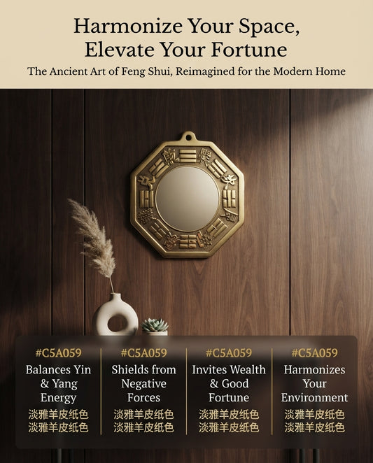 Chinese Feng Shui Brass Bagua Mirror Wall Decor | Tai Chi Energy Balance & Protection Ornament