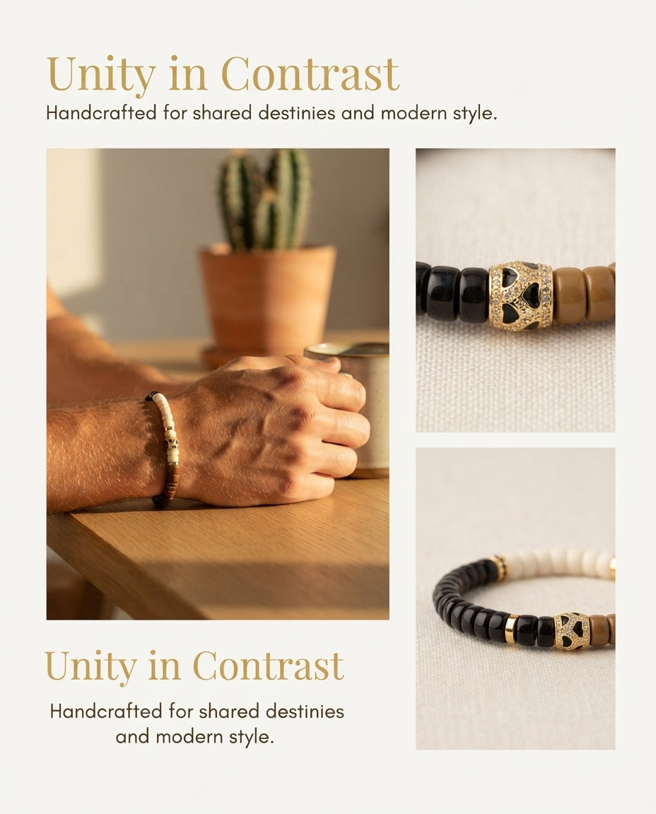 Ivory Nut & Coconut Shell Color Block Bracelet – Natural Wooden Bracelet for Confidence, Balance & Prosperity Symbolism