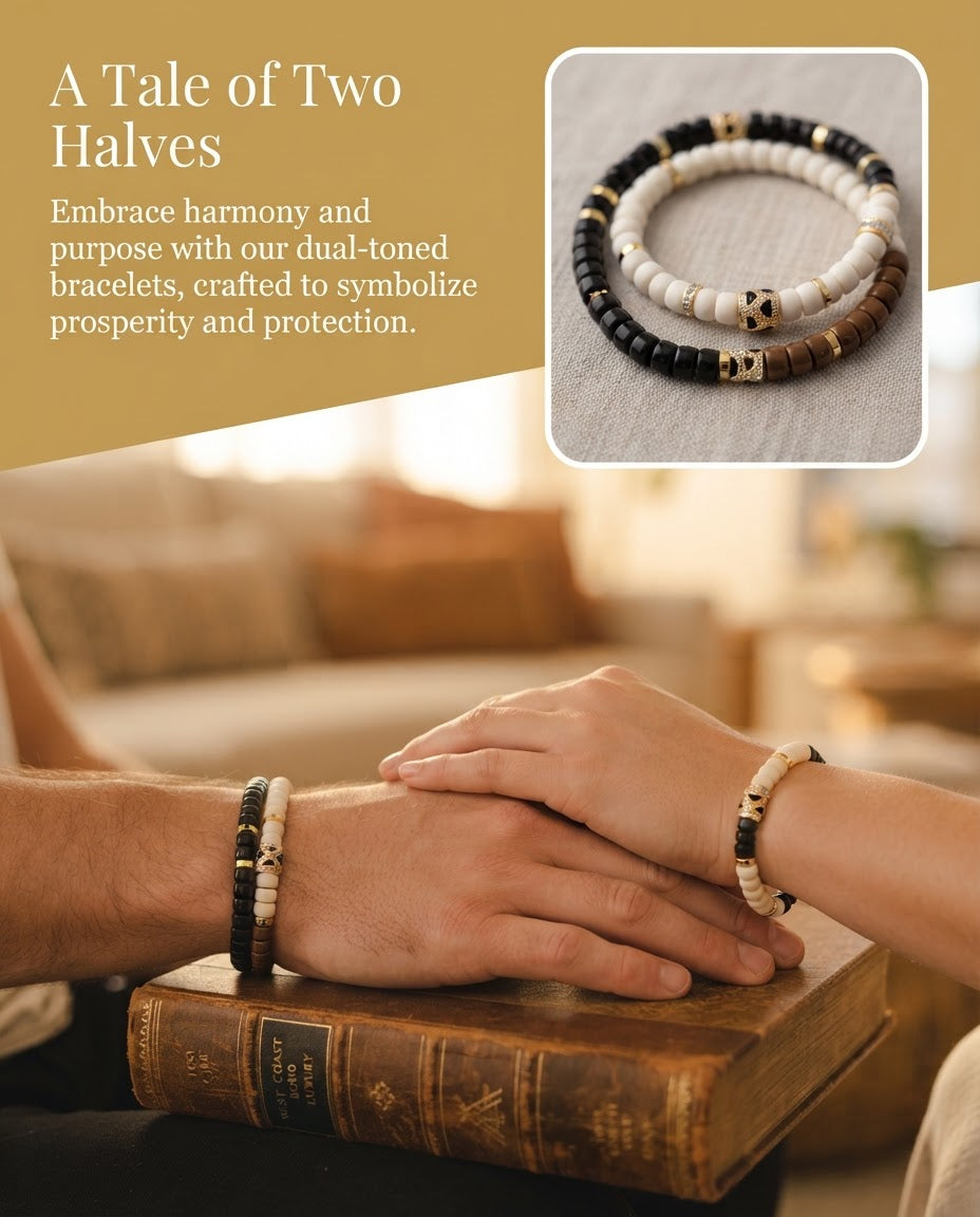 Ivory Nut & Coconut Shell Color Block Bracelet – Natural Wooden Bracelet for Confidence, Balance & Prosperity Symbolism