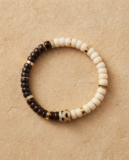 Ivory Nut & Coconut Shell Color Block Bracelet – Natural Wooden Bracelet for Confidence, Balance & Prosperity Symbolism