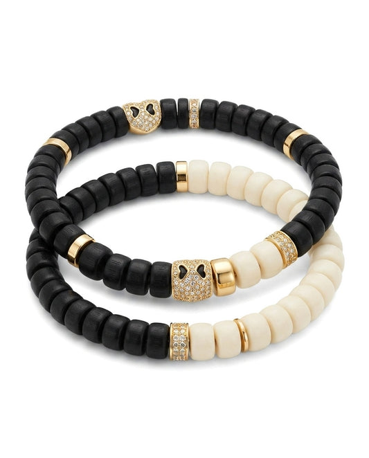 Ivory Nut & Coconut Shell Color Block Bracelet – Natural Wooden Bracelet for Confidence, Balance & Prosperity Symbolism