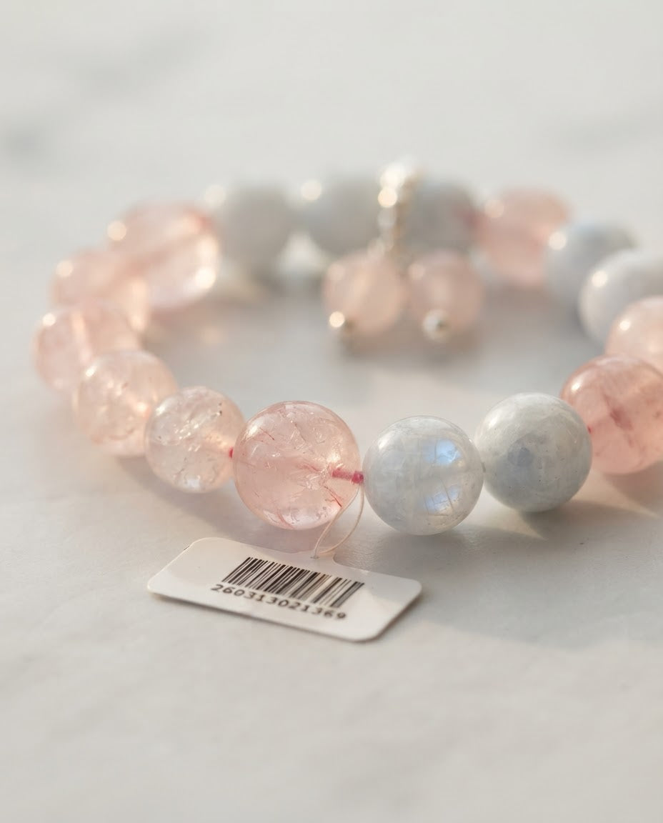 Moonstone & Rose Quartz Heart Bracelet – Natural Crystal Bracelet for Love, Harmony & Positive Connections