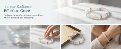 Blue Moonstone & Rose Quartz Bracelet – Natural Crystal Bracelet for Emotional Balance, Positive Connections & Prosperity Energy