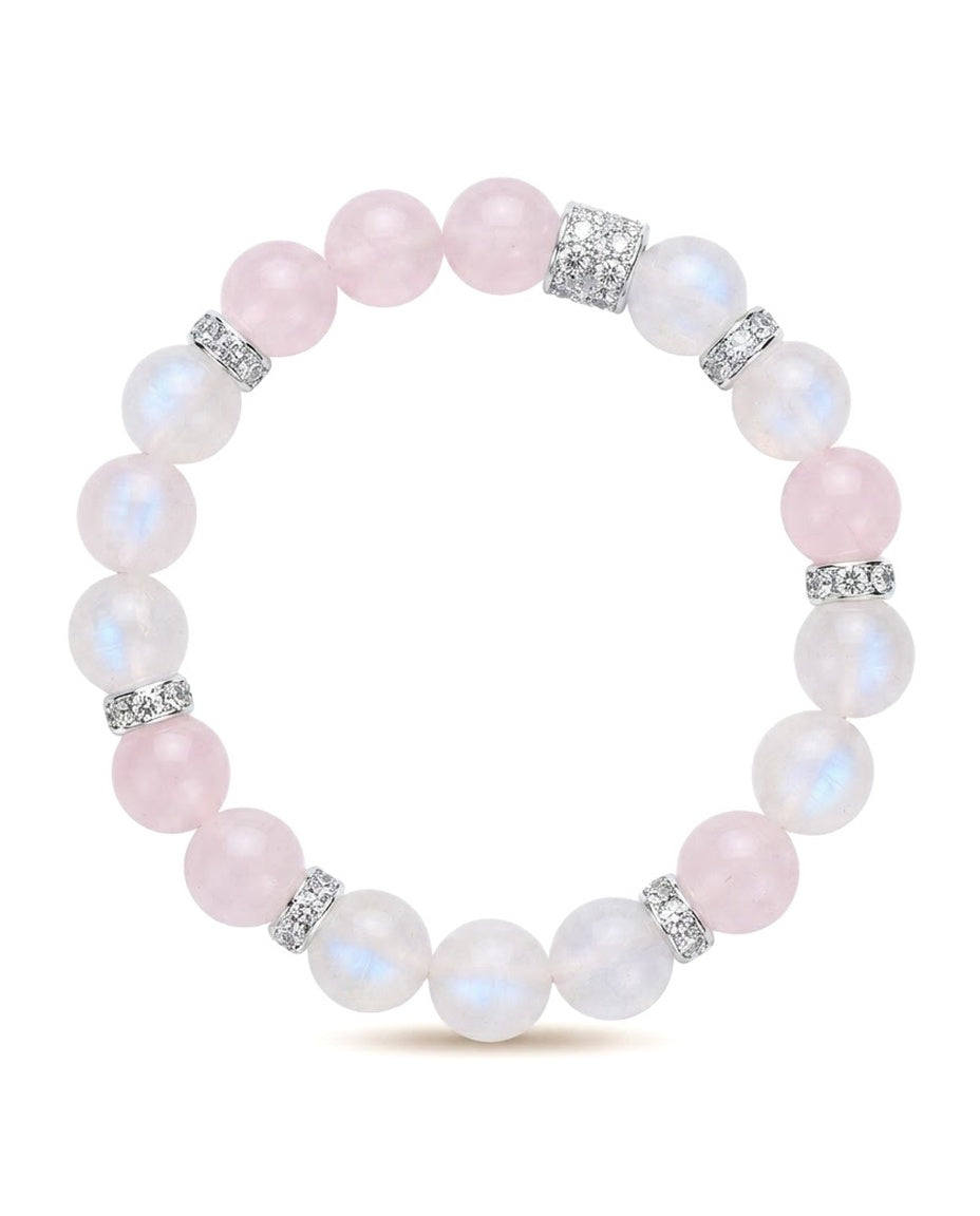 Blue Moonstone & Rose Quartz Bracelet – Natural Crystal Bracelet for Emotional Balance, Positive Connections & Prosperity Energy