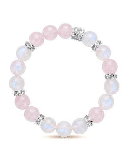 Blue Moonstone & Rose Quartz Bracelet – Natural Crystal Bracelet for Emotional Balance, Positive Connections & Prosperity Energy