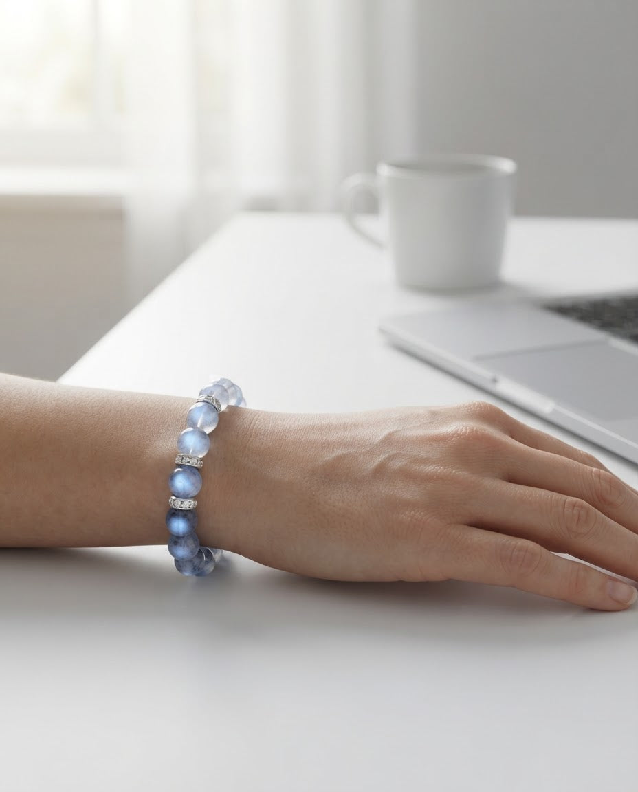 Blue Moonstone & Rose Quartz Bracelet – Natural Crystal Bracelet for Emotional Balance, Positive Connections & Prosperity Energy