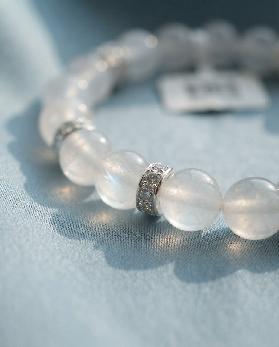 Blue Moonstone & Rose Quartz Bracelet – Natural Crystal Bracelet for Emotional Balance, Positive Connections & Prosperity Energy