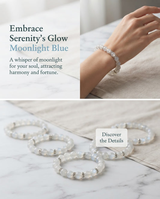 Blue Moonstone & Rose Quartz Bracelet – Natural Crystal Bracelet for Emotional Balance, Positive Connections & Prosperity Energy