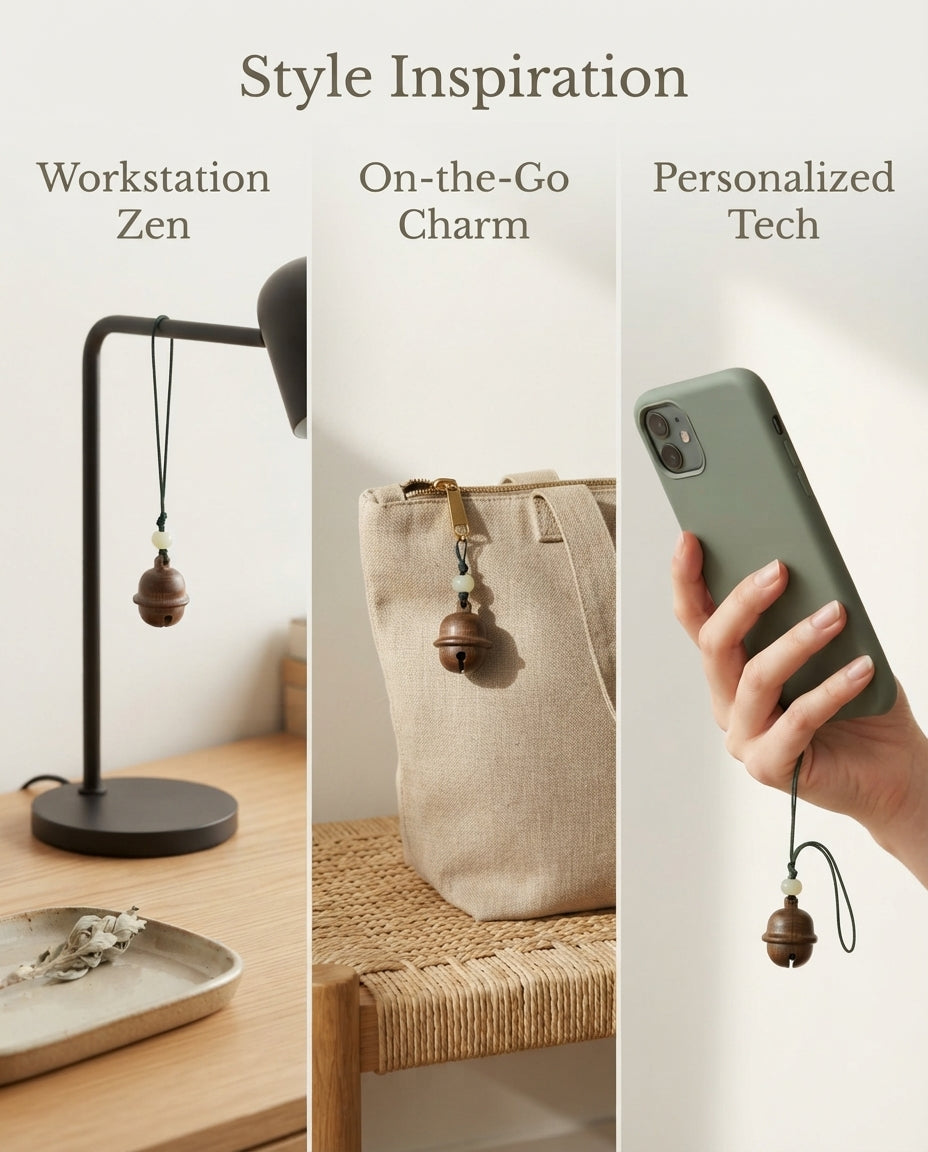 Natural Wooden Bell Blessing Charm – Traditional Chinese Hanging Ornament for Harmony, Good Fortune & Positive Energy