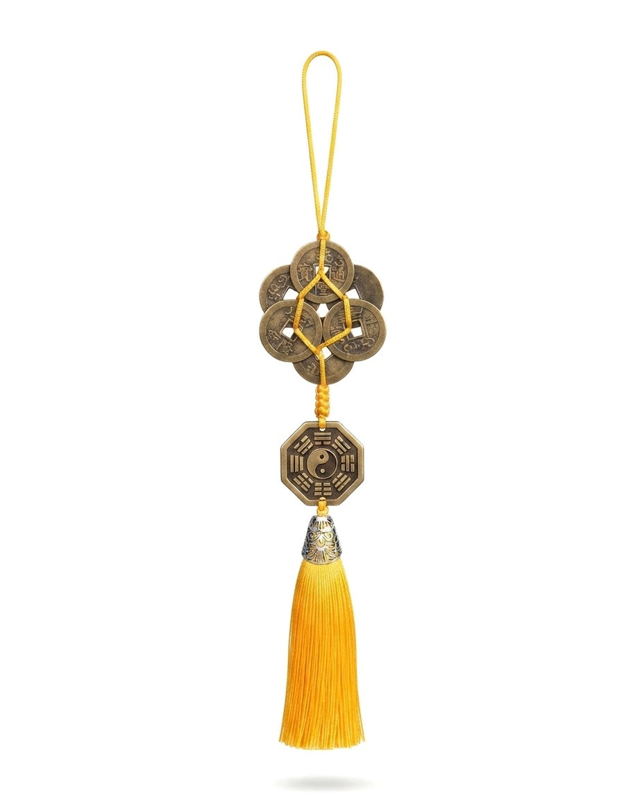 Taoist Six Emperor Coins Plum Blossom Bagua Tai Chi Charm – Feng Shui Wealth, Protection & Energy Balance Hanging Ornament