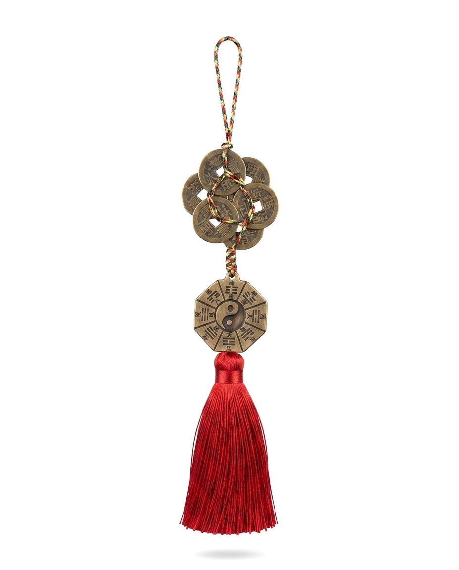 Taoist Six Emperor Coins Plum Blossom Bagua Tai Chi Charm – Feng Shui Wealth, Protection & Energy Balance Hanging Ornament