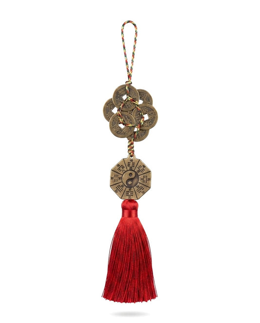 Taoist Six Emperor Coins Plum Blossom Bagua Tai Chi Charm – Feng Shui Wealth, Protection & Energy Balance Hanging Ornament