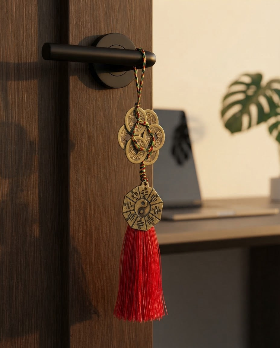 Taoist Six Emperor Coins Plum Blossom Bagua Tai Chi Charm – Feng Shui Wealth, Protection & Energy Balance Hanging Ornament