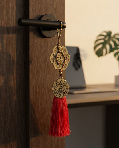 Taoist Six Emperor Coins Plum Blossom Bagua Tai Chi Charm – Feng Shui Wealth, Protection & Energy Balance Hanging Ornament