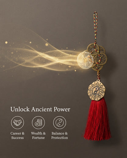 Taoist Six Emperor Coins Plum Blossom Bagua Tai Chi Charm – Feng Shui Wealth, Protection & Energy Balance Hanging Ornament
