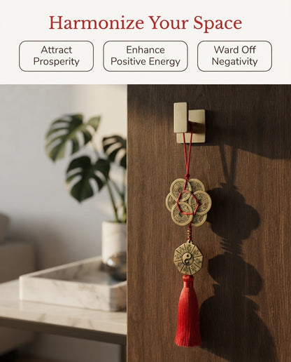 Taoist Six Emperor Coins Plum Blossom Bagua Tai Chi Charm – Feng Shui Wealth, Protection & Energy Balance Hanging Ornament