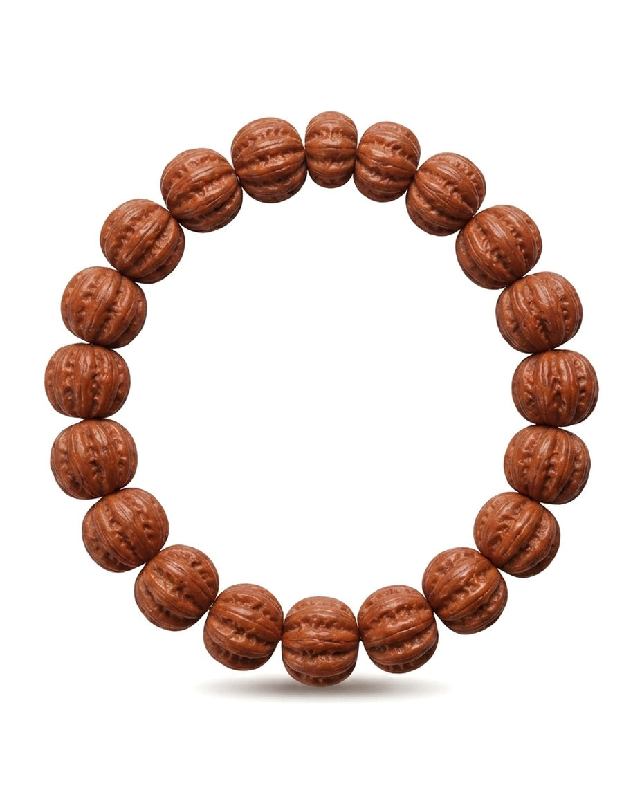 Monkey Head Walnut Ribbed Bracelet – Natural Walnut Bead Bracelet for Growth, Prosperity & Mindful Living