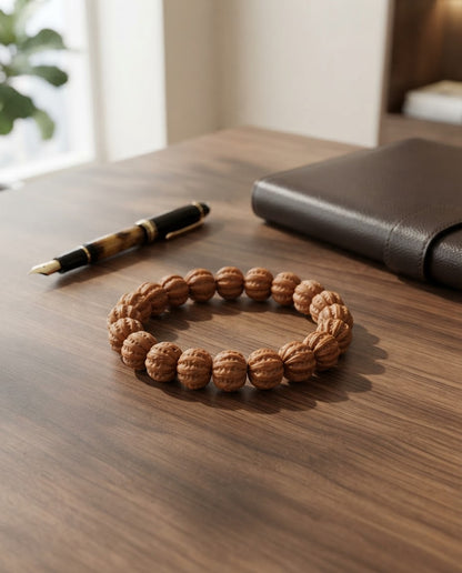 Monkey Head Walnut Ribbed Bracelet – Natural Walnut Bead Bracelet for Growth, Prosperity & Mindful Living
