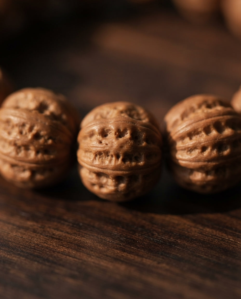 Monkey Head Walnut Ribbed Bracelet – Natural Walnut Bead Bracelet for Growth, Prosperity & Mindful Living
