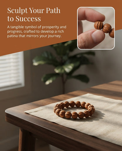 Monkey Head Walnut Ribbed Bracelet – Natural Walnut Bead Bracelet for Growth, Prosperity & Mindful Living
