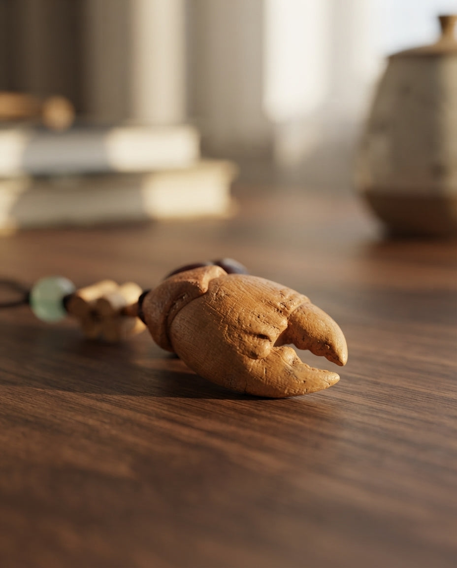 Handcrafted Wooden Crab Claw & Pumpkin Prosperity Ornament – Chinese Traditional Charm for Wealth, Success & Abundance